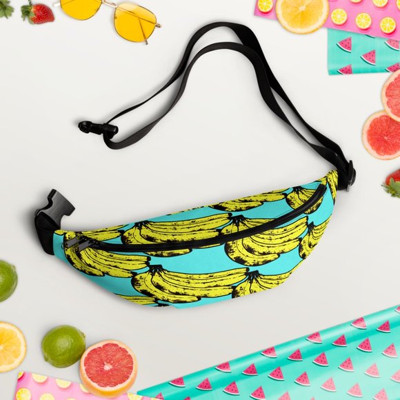 Brand New! Aqua Banana Print Fanny Pack/Crossbody Bag - Picture 1 of 7